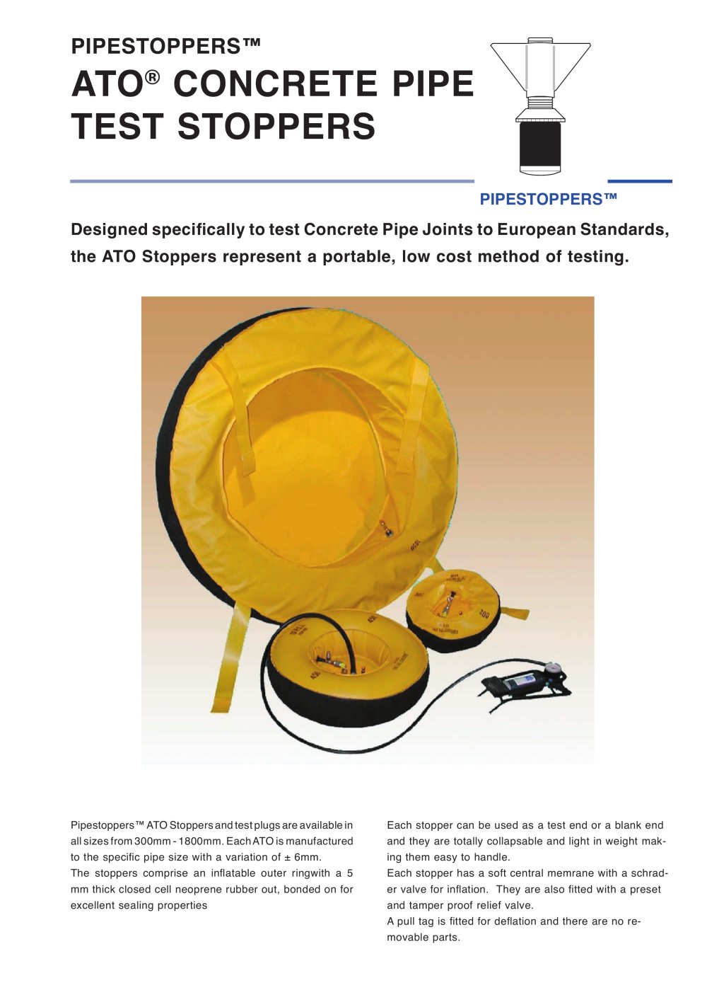 ATO Concrete Pipe Test Stopper - PipeStoppers