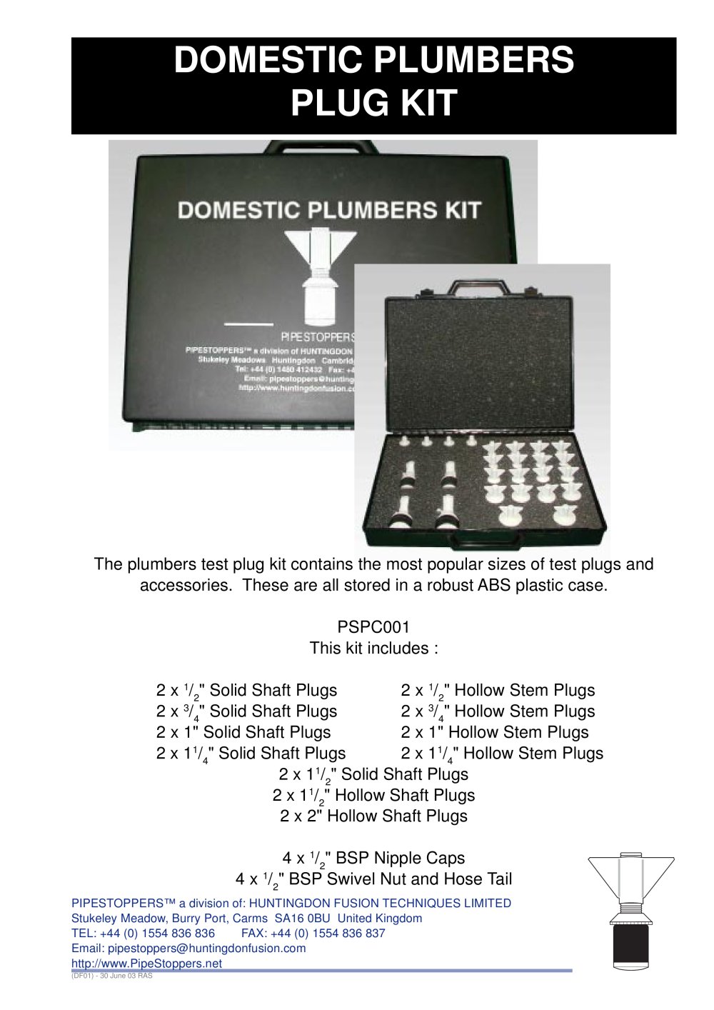 Domestic Plumbers Plug Kit - PipeStoppers