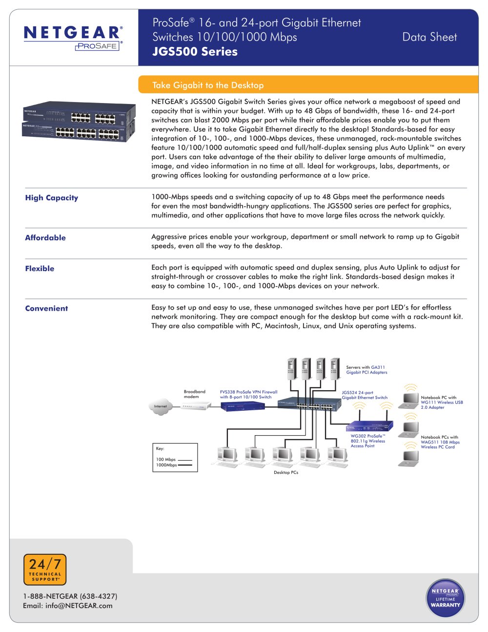 ProSafe&reg; 16- and 24-port Gigabit Ethernet Switches 10/100/1000 Mbps JGS500 Series - NETGEAR