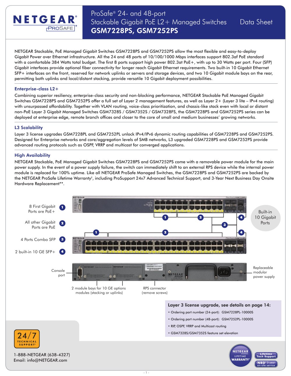 ProSafe&reg; 24- and 48-port Stackable Gigabit PoE L2+ Managed Switches GSM7228PS, GSM7252PS - NETGEAR