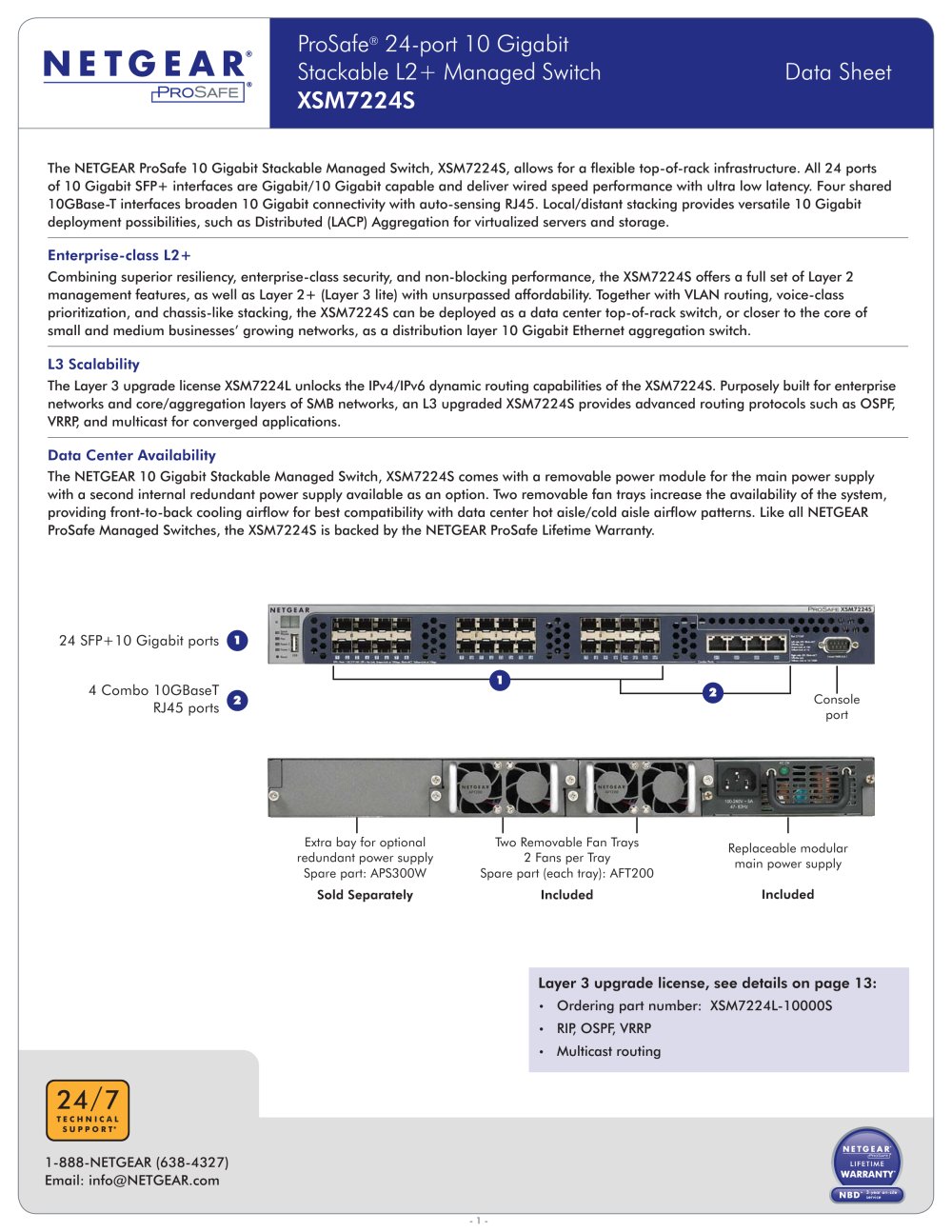 ProSafe&reg; 24-port 10 Gigabit Stackable L2+ Managed Switch XSM7224S - NETGEAR