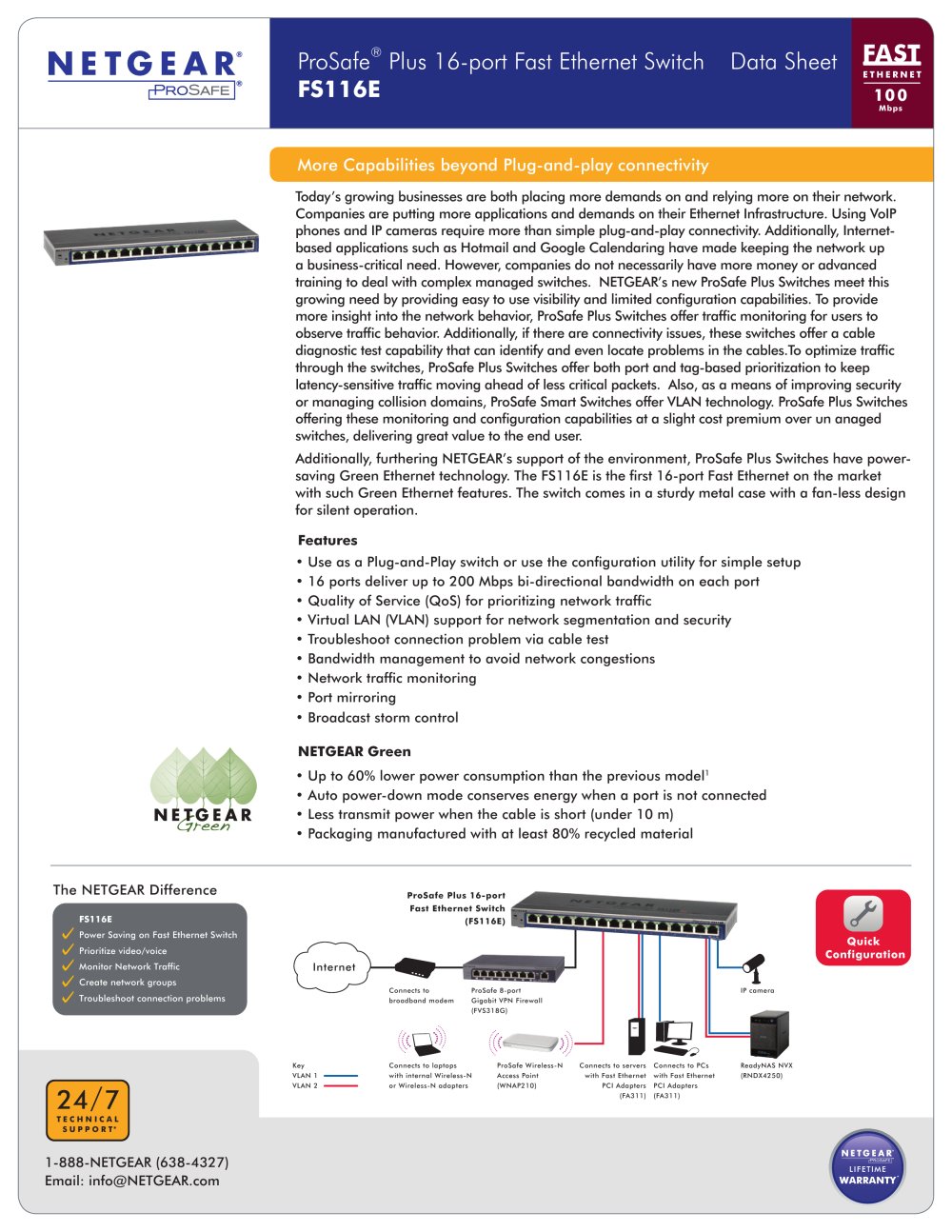 ProSafe&reg; Plus 16-port Fast Ethernet Switch FS116E - NETGEAR