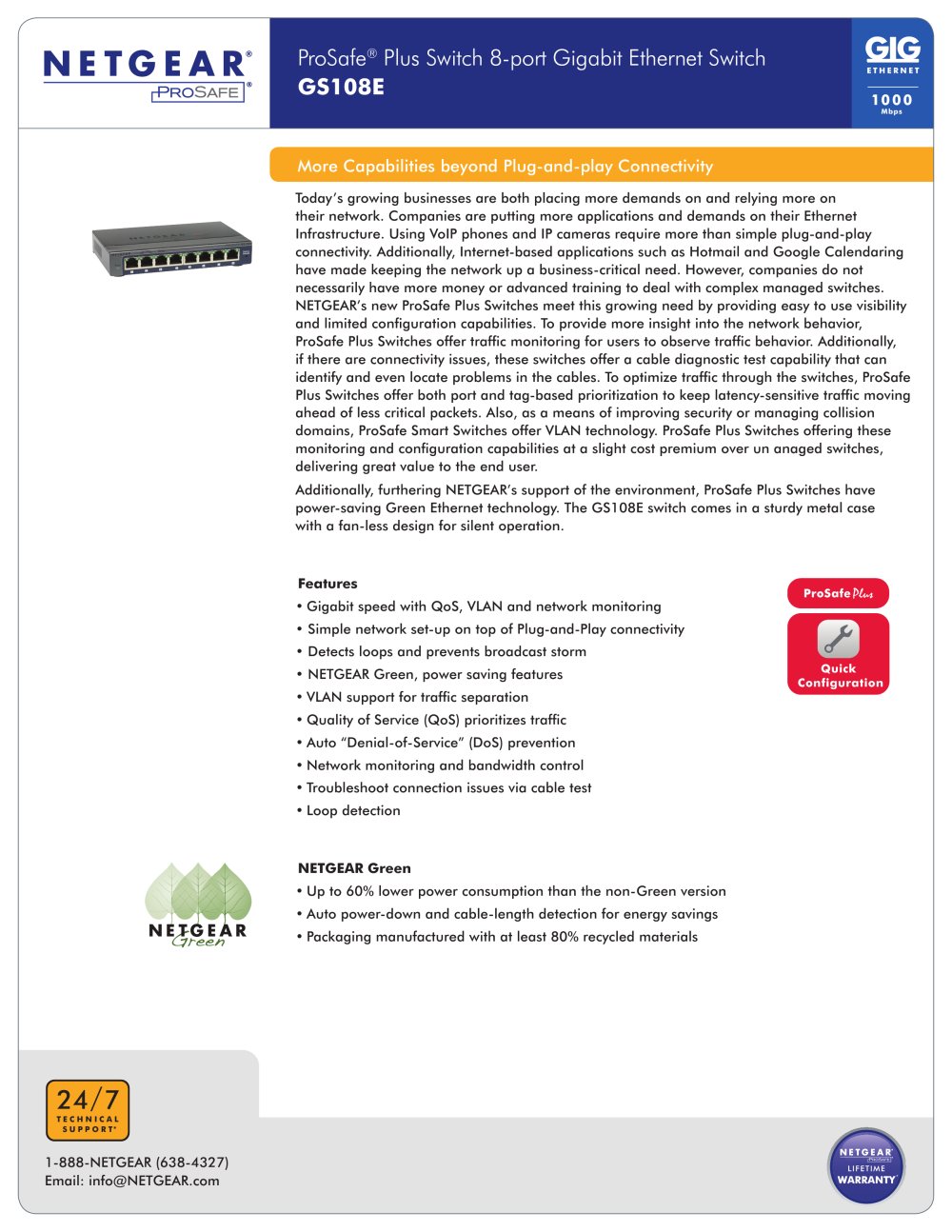 ProSafe&reg; Plus Switch 8-port Gigabit Ethernet Switch GS108E - NETGEAR
