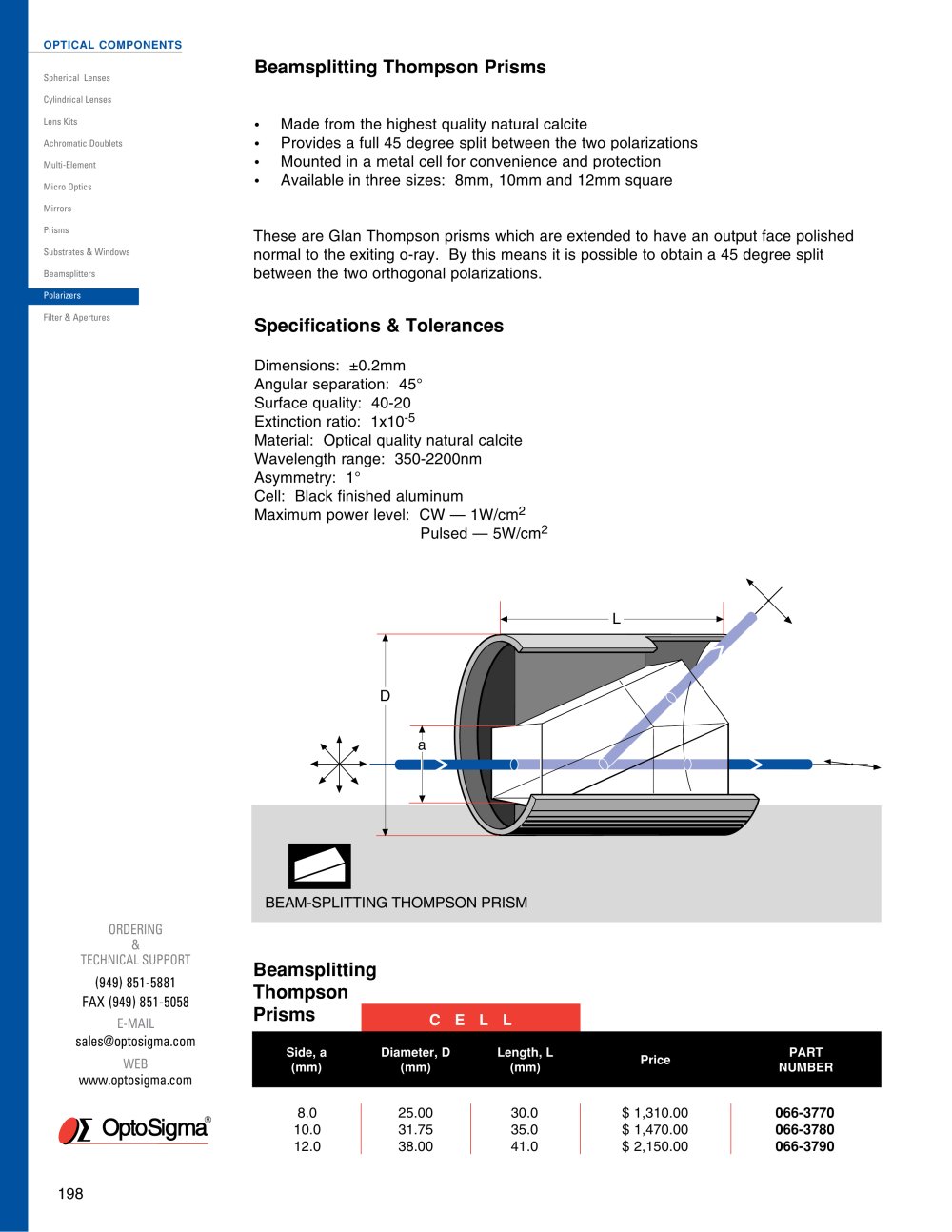 Beamsplitting Thompson Prisms / Beamsplitting Thompson Prism / 066-3770 - Optosigma Corporation