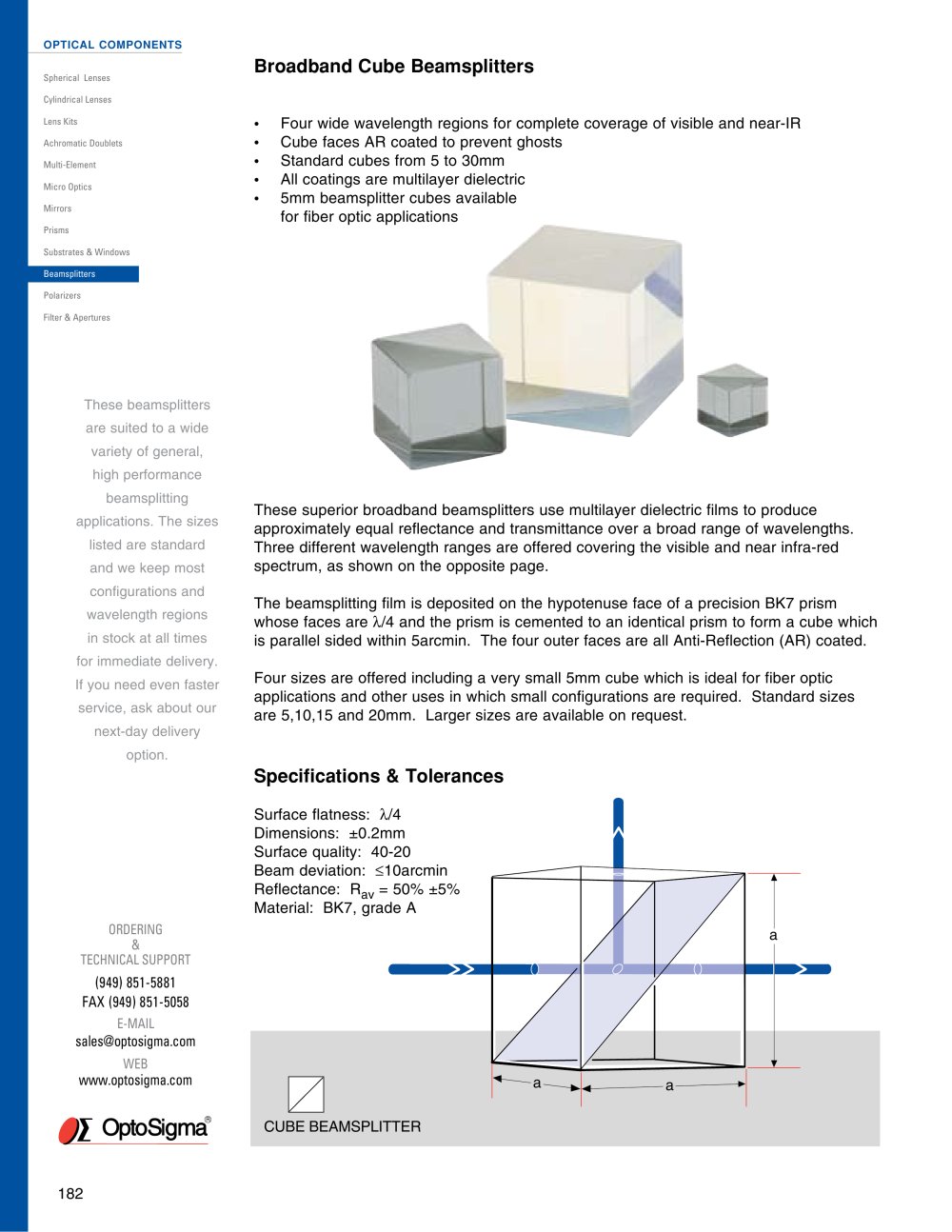 Broadband Cube Beamsplitters / Broadband Cube Beamsplitters / 039-0290 - Optosigma Corporation