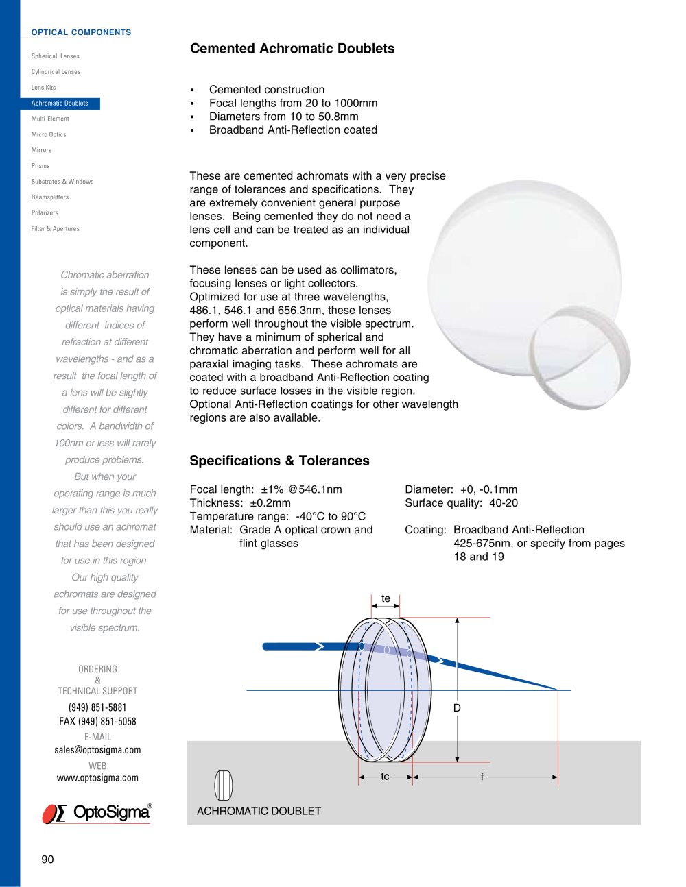 Cemented Achromatic Doublets / Achromatic Doublet / 026-0160 - Optosigma Corporation