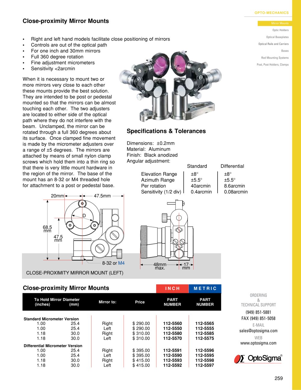 Close-proximity Mirror Mounts / Close Proximity Mirror Mount / 112-5550 - Optosigma Corporation