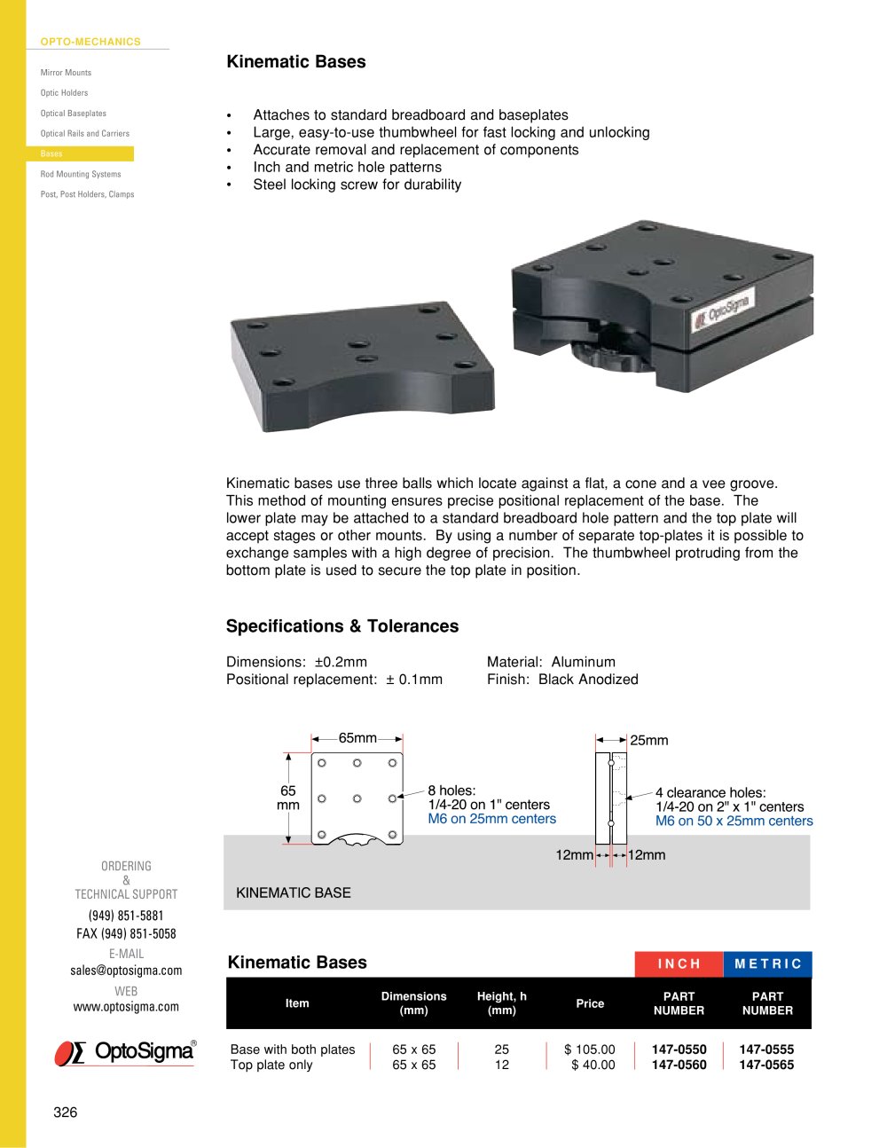 Kinematic Bases / Kinematic Base / 147-0550 - Optosigma Corporation