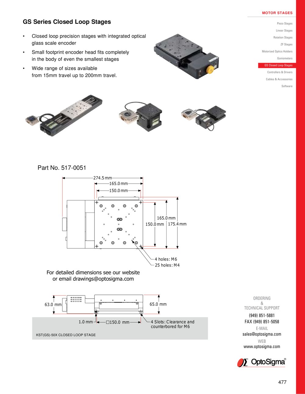 KST GS Stages / Glass Scale Closed Loop Stage / 517-0051 - Optosigma Corporation