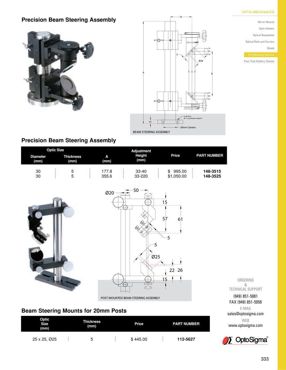 Precision Beam Steering Assembly / Precision Beamsteering Assemble / 148-3515 - Optosigma Corporation