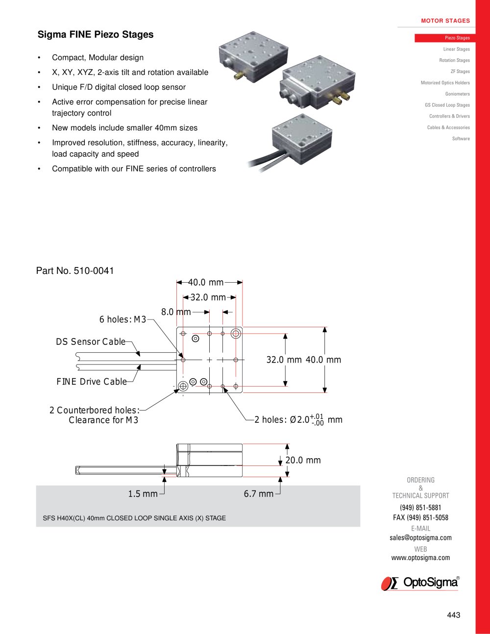 Sigma Fine Piezo Stages / Piezo Rotation / 510-0015 - Optosigma Corporation