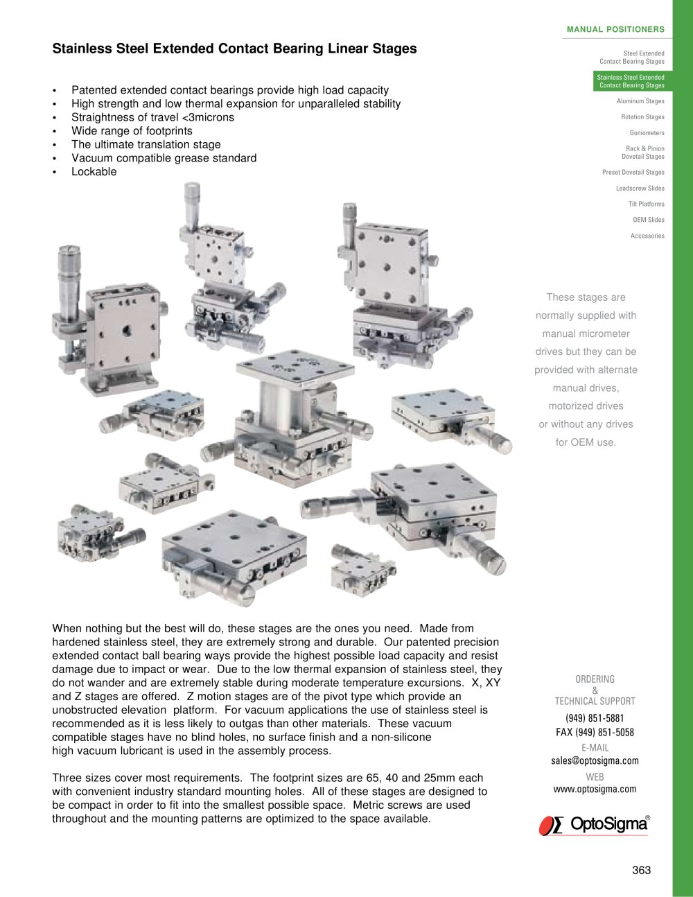 Stainless Steel Extended Contact Bearing Stages / Stainless Steel Stage / 122-1115 - Optosigma Corporation
