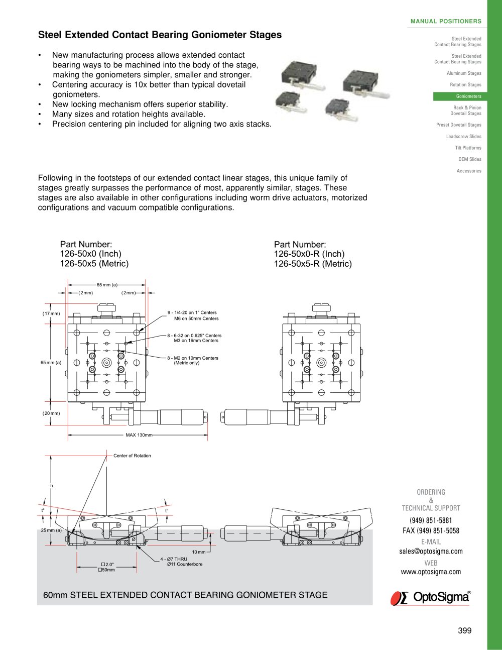 Steel Extended Contact Bearing Goniometer Stages / Goniometer / 126-2010 - Optosigma Corporation