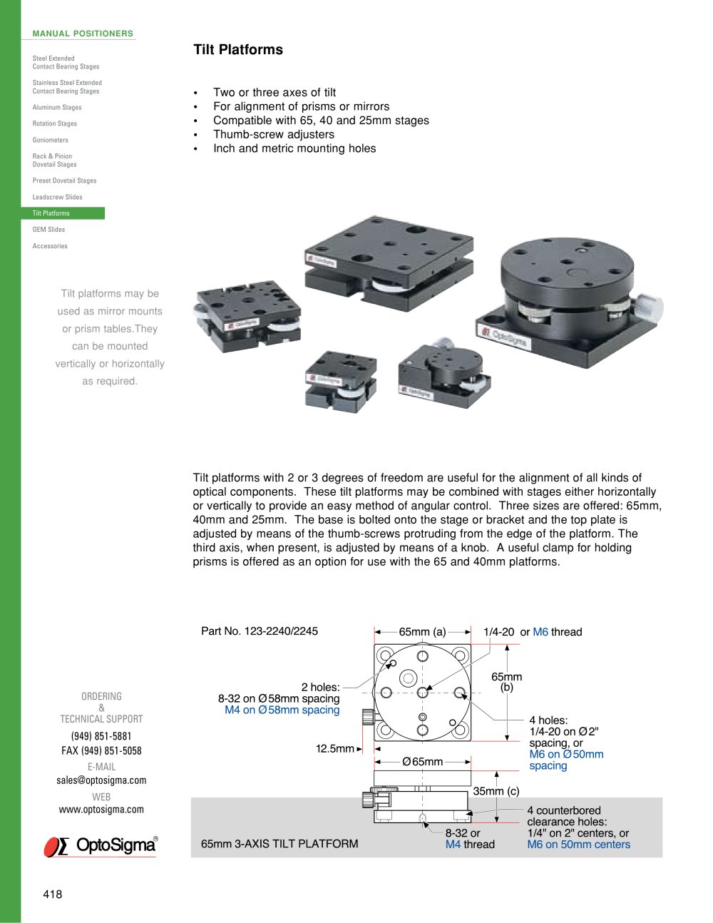 Tilt Platforms / Tilt Stage 2 Axis / 123-2200 - Optosigma Corporation