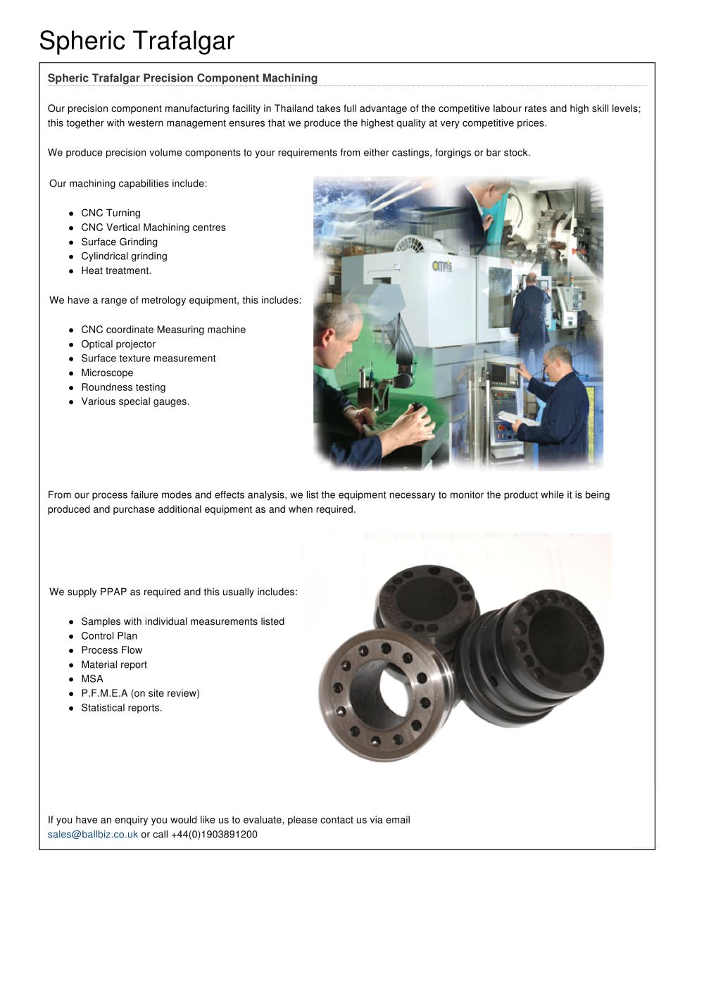 Precision Componant Machining - Spheric-Trafalgar