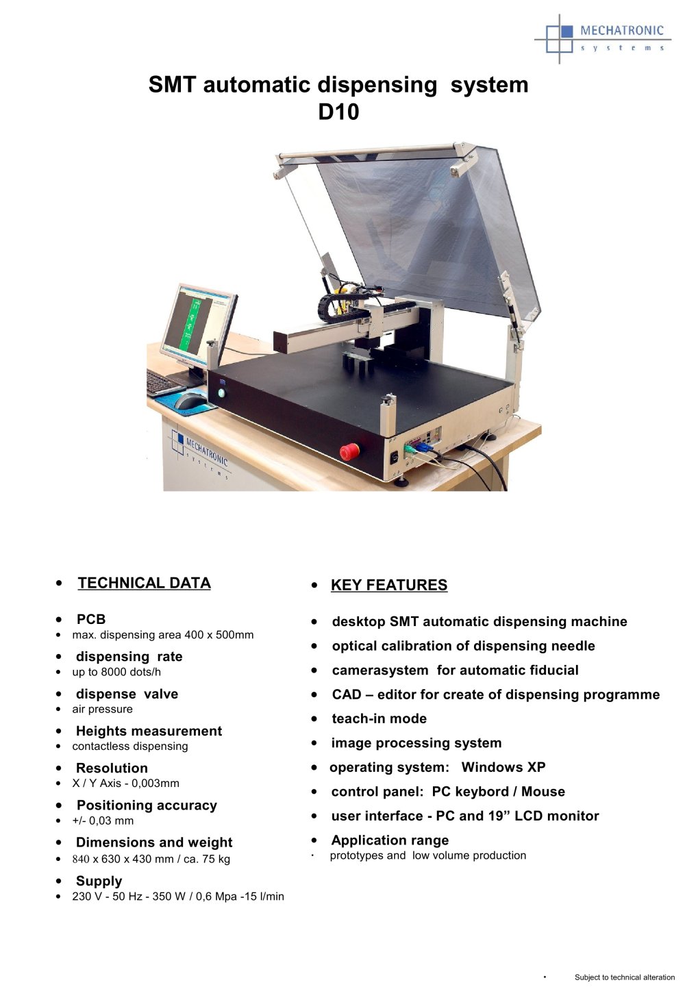 D10 automatic dispensing system - Mechatronic Systems