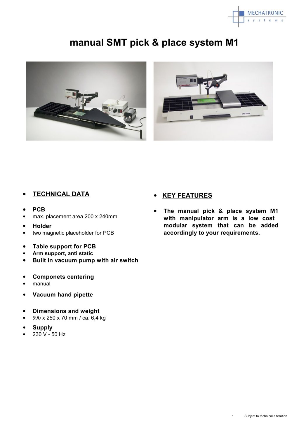 M1 SMD manipulator - Mechatronic Systems