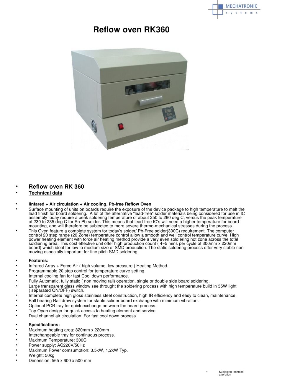 RK360 reflow oven - Mechatronic Systems