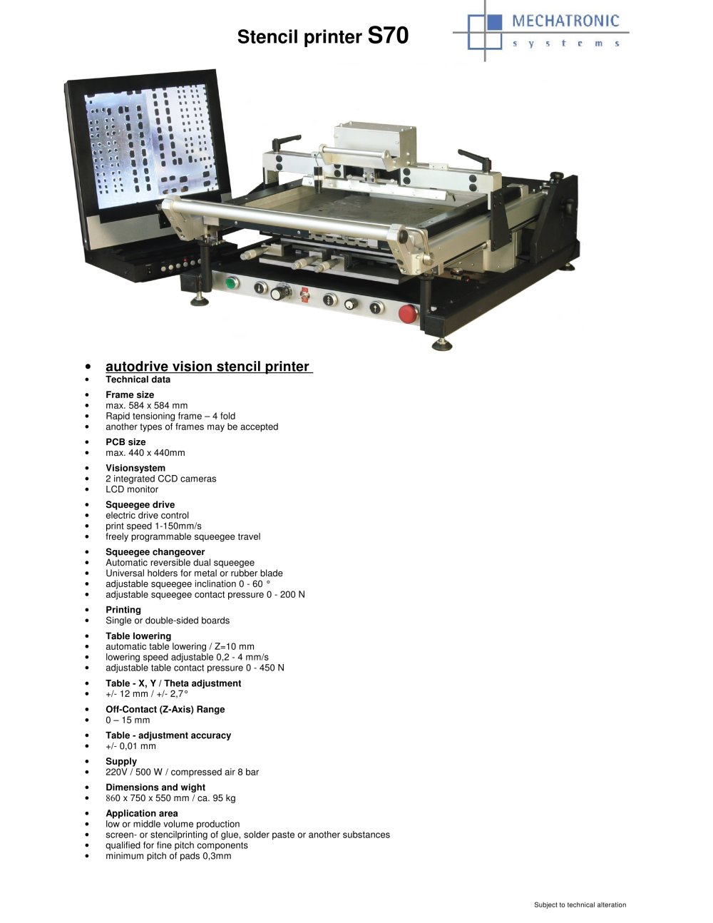 S70 autodrive vision stencil printer - Mechatronic Systems