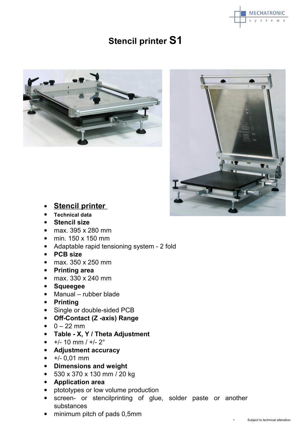 stencil printers S1 - Mechatronic Systems