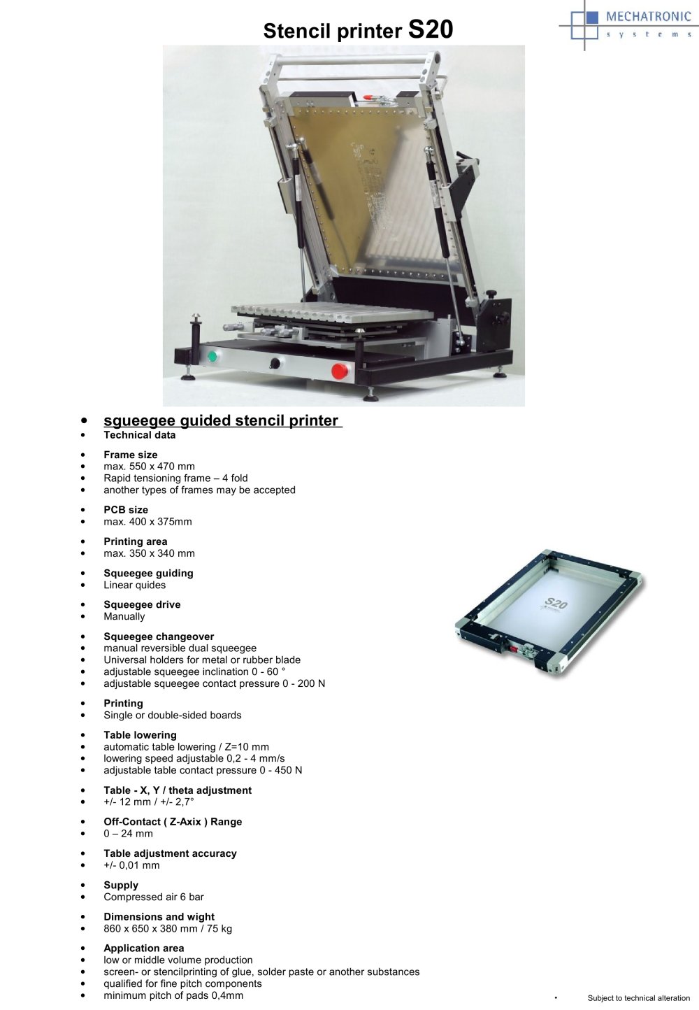 stencil printers S20 - Mechatronic Systems