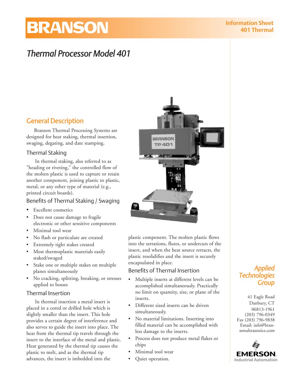 Branson Thermal Processing System Model 401 - Branson Ultrasonics