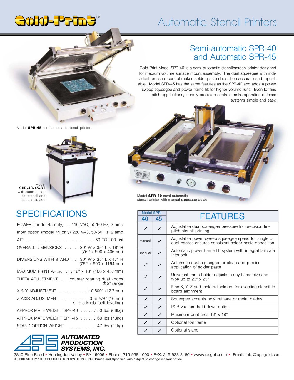 Auto Stencil Printers, SPR 40/45 - APS Novastar