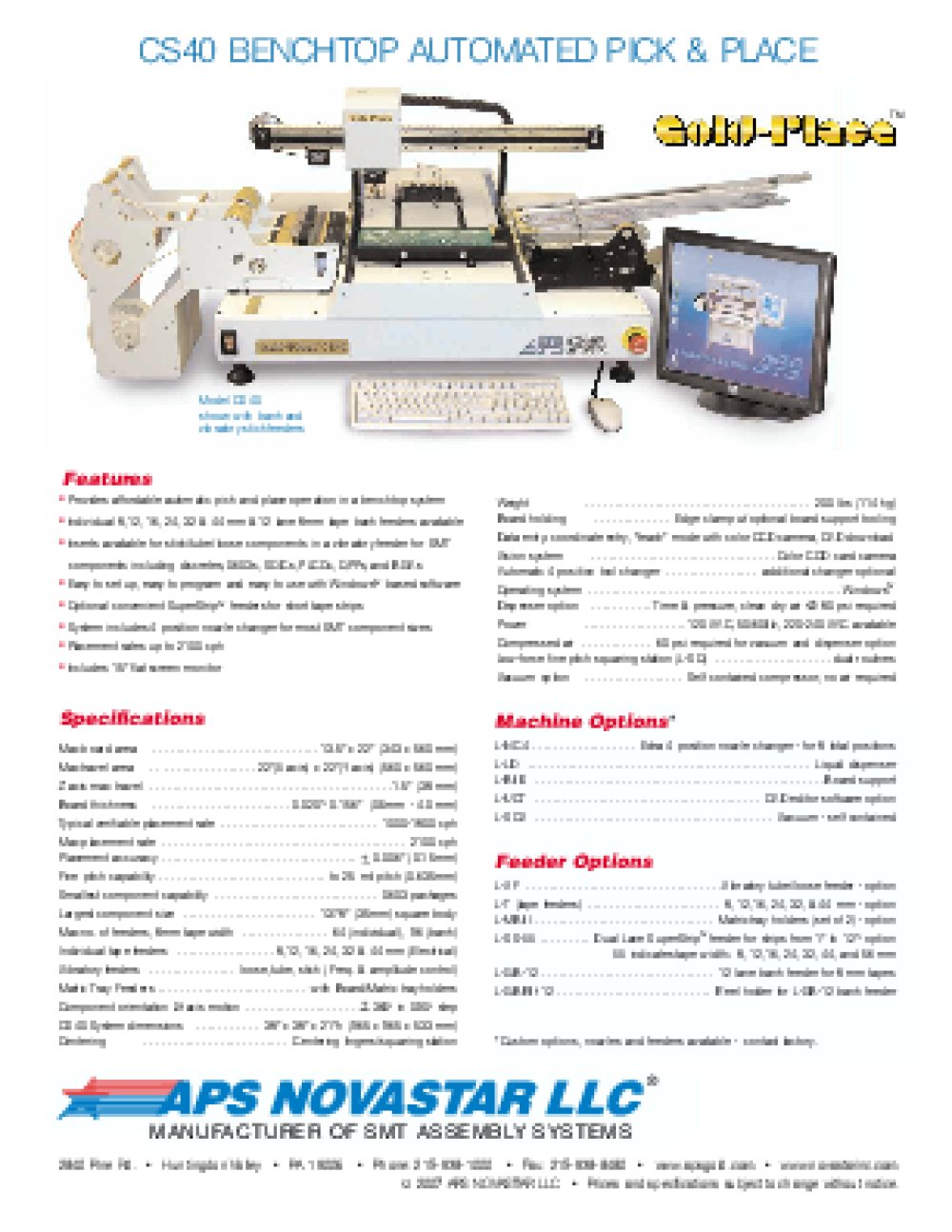 CS40 Low Cost Auto Pick & Place System - APS Novastar