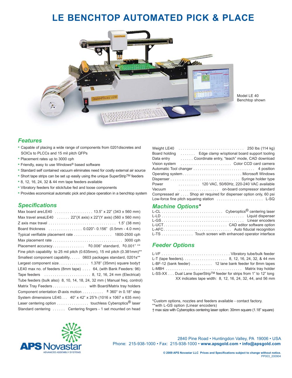 LE40 Pick and Place Machine - APS Novastar