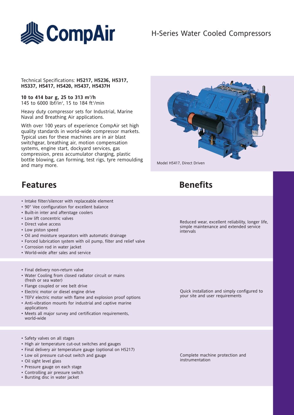 H-Series Water Cooled Compressors - COMPAIR