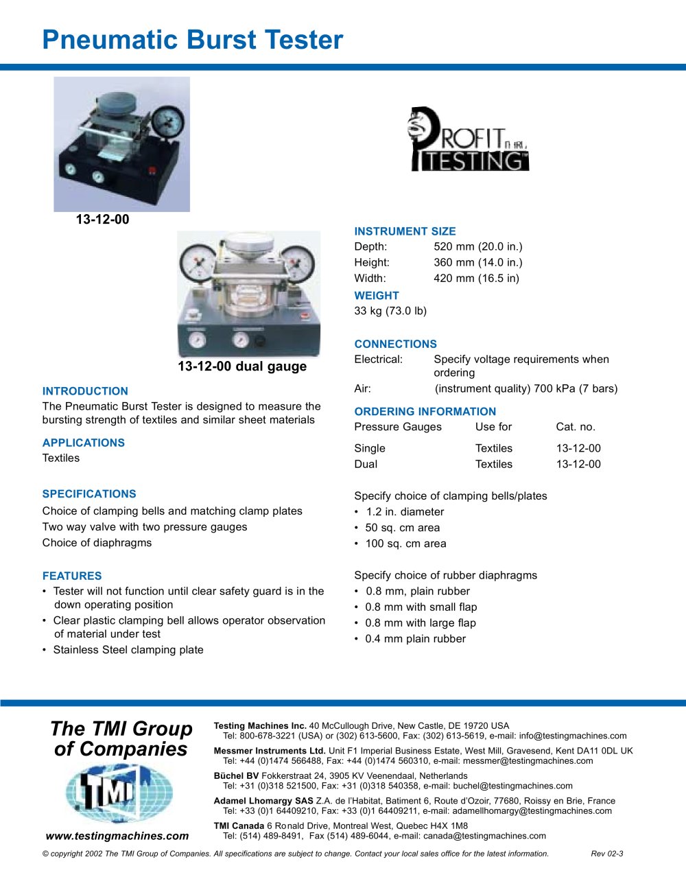 13-12 Pneumatic Burst Tester - Testing Machines Inc