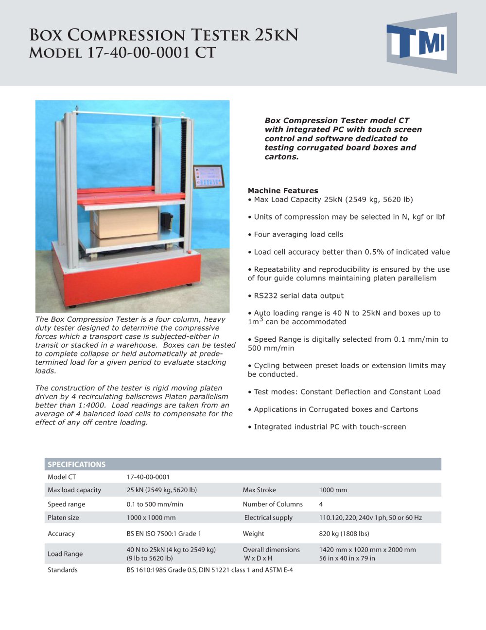 17-40 Box Compression Tester 25kN - AT - Testing Machines Inc