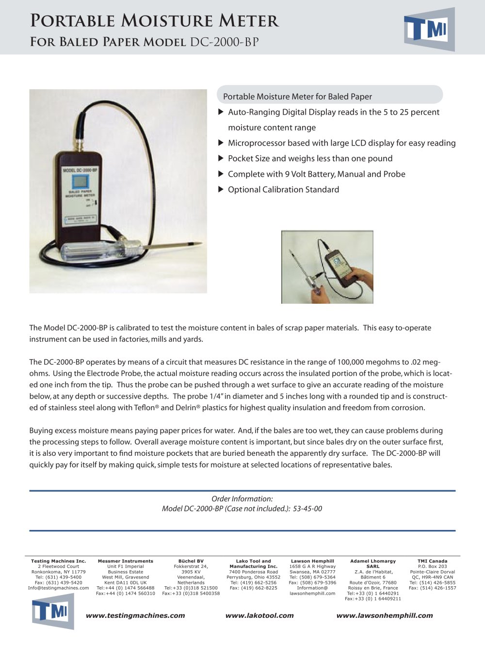 53-45 Portable Moisture Meter DC-2000-BP - Testing Machines Inc