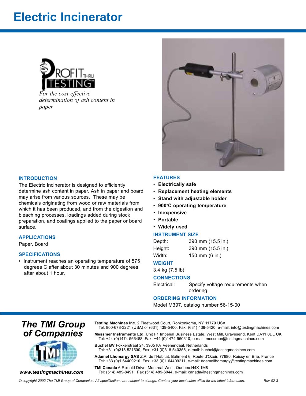 56-15 Electric Incinerator - Testing Machines Inc