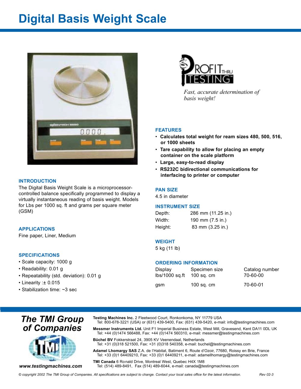 70-60 Digital Basis Weight Scale - Testing Machines Inc