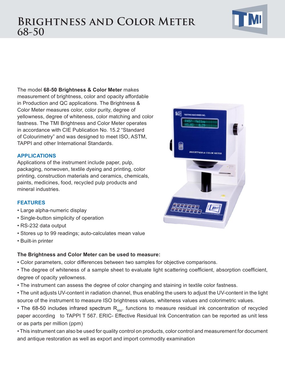 Brightnesss Color Meter - Testing Machines Inc