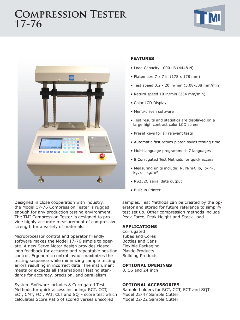 compression testing machine - Testing Machines Inc