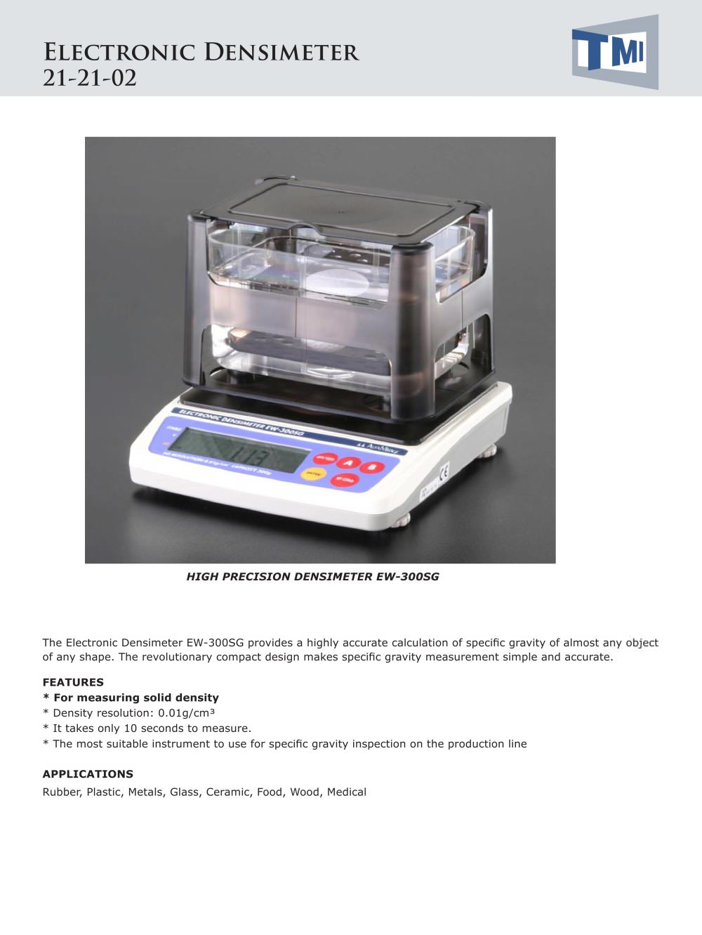 High Precision Electronic Densitmer EW-300SG - Testing Machines Inc