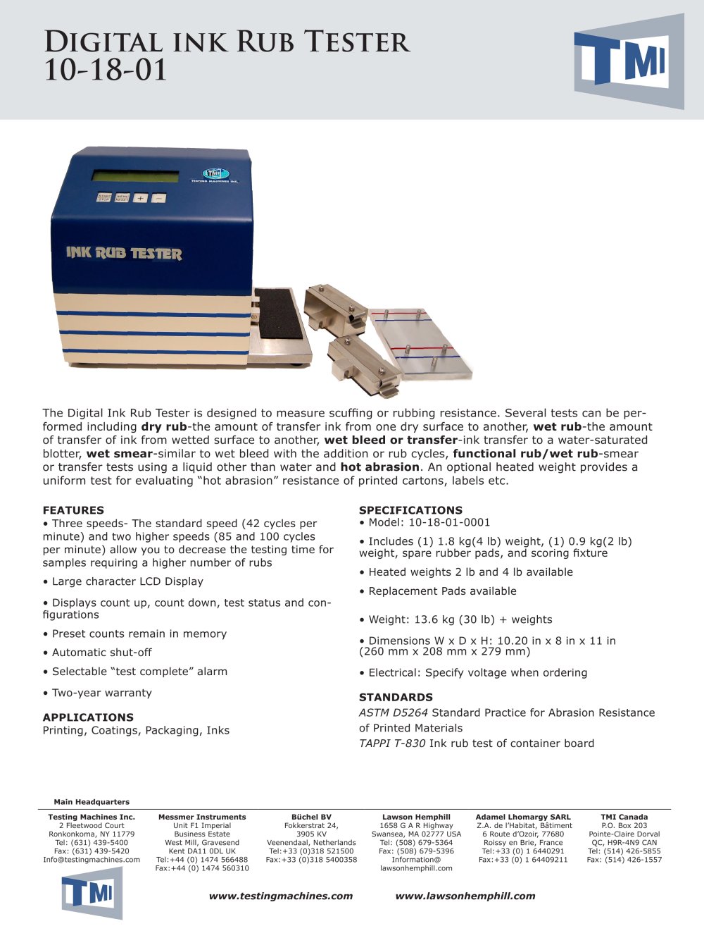 Ink Rub tester - Testing Machines Inc