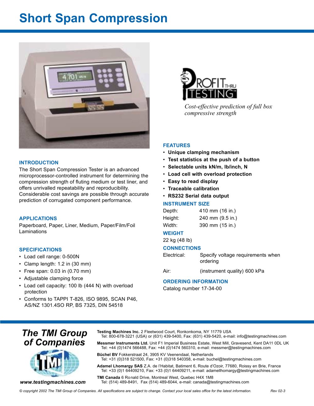 Short Span Compression - Testing Machines Inc