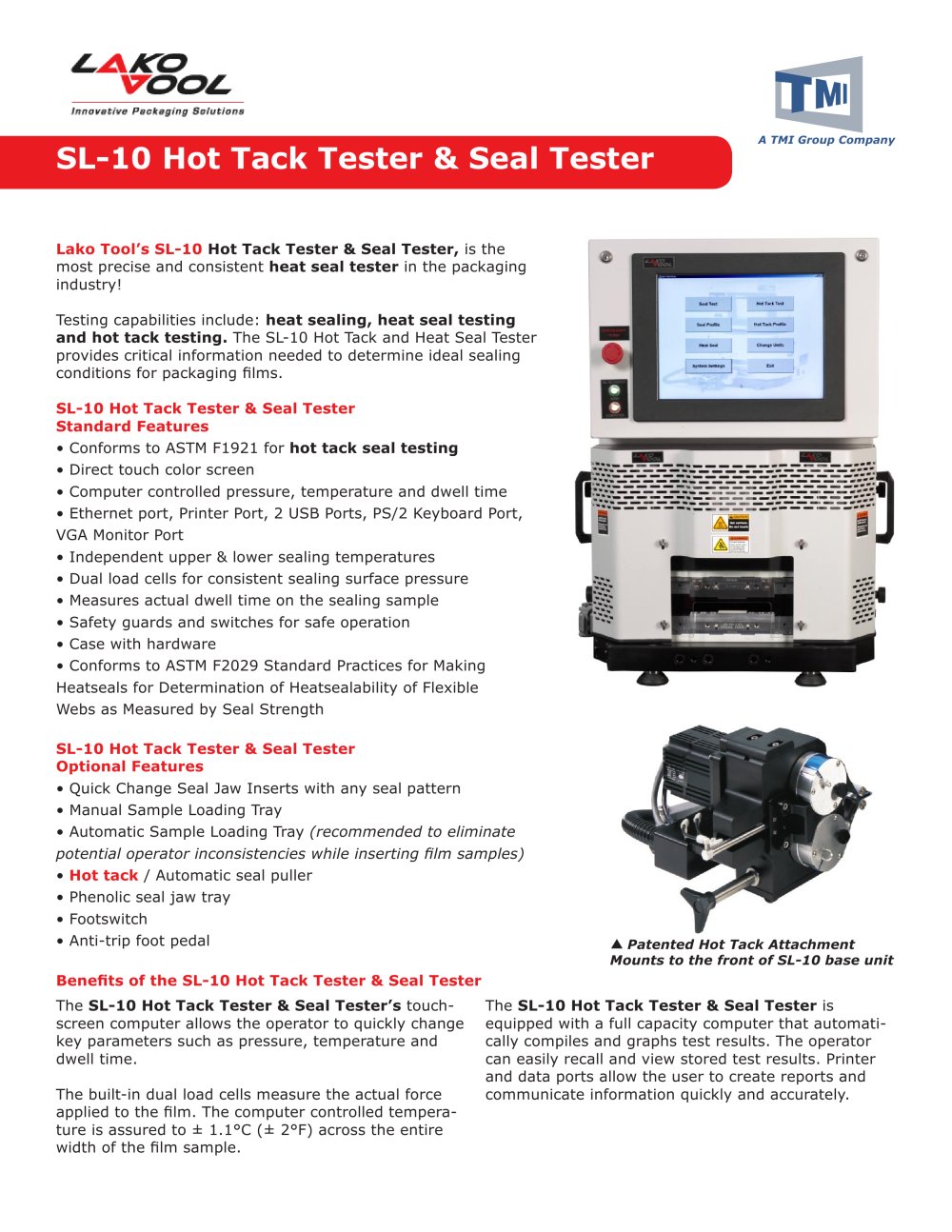 SL-10 Hot Tack Tester & Seal Tester - Testing Machines Inc