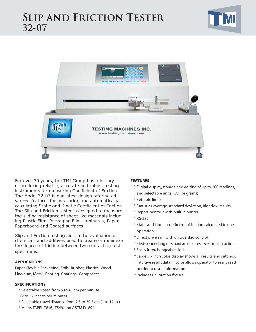 Slip Friction tester - Testing Machines Inc
