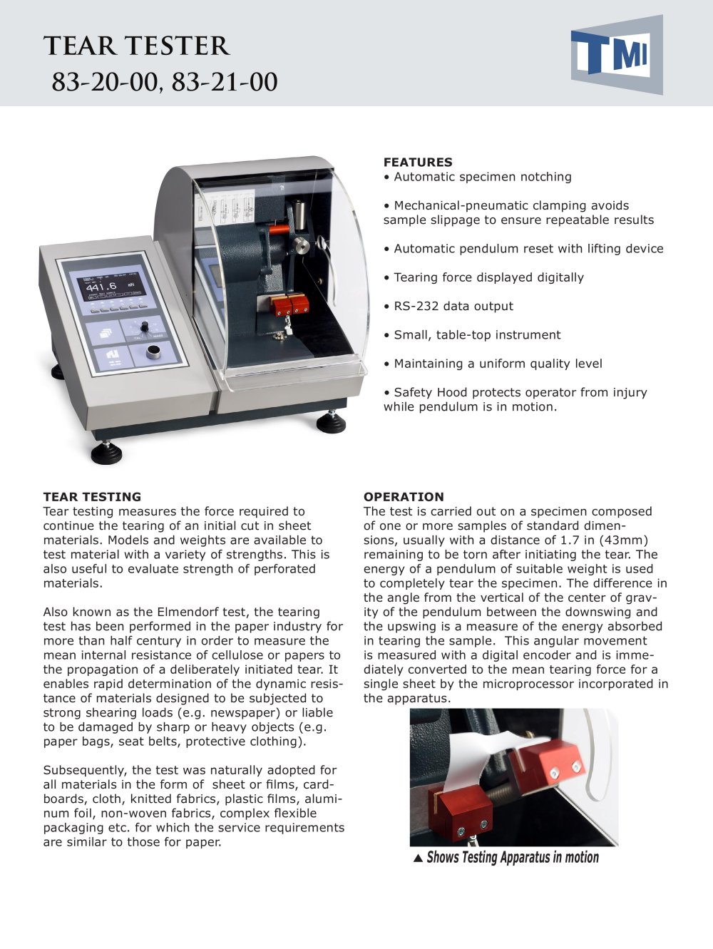 tear test set for films and thin products - Testing Machines Inc