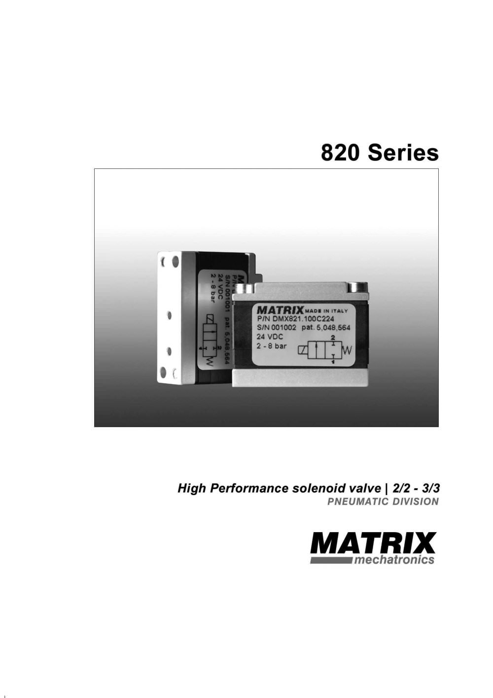 MATRIX Pneumatic Division - 820 Series High Performance solenoid valve - MATRIX mechatronics