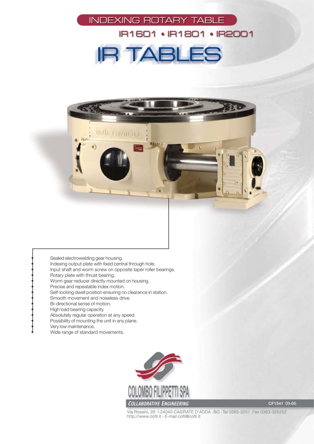 Colombo Filippetti - Indexing Rotary Tables - IR Heavy Series 1601-1801-2001 - COLOMBO FILIPPETTI