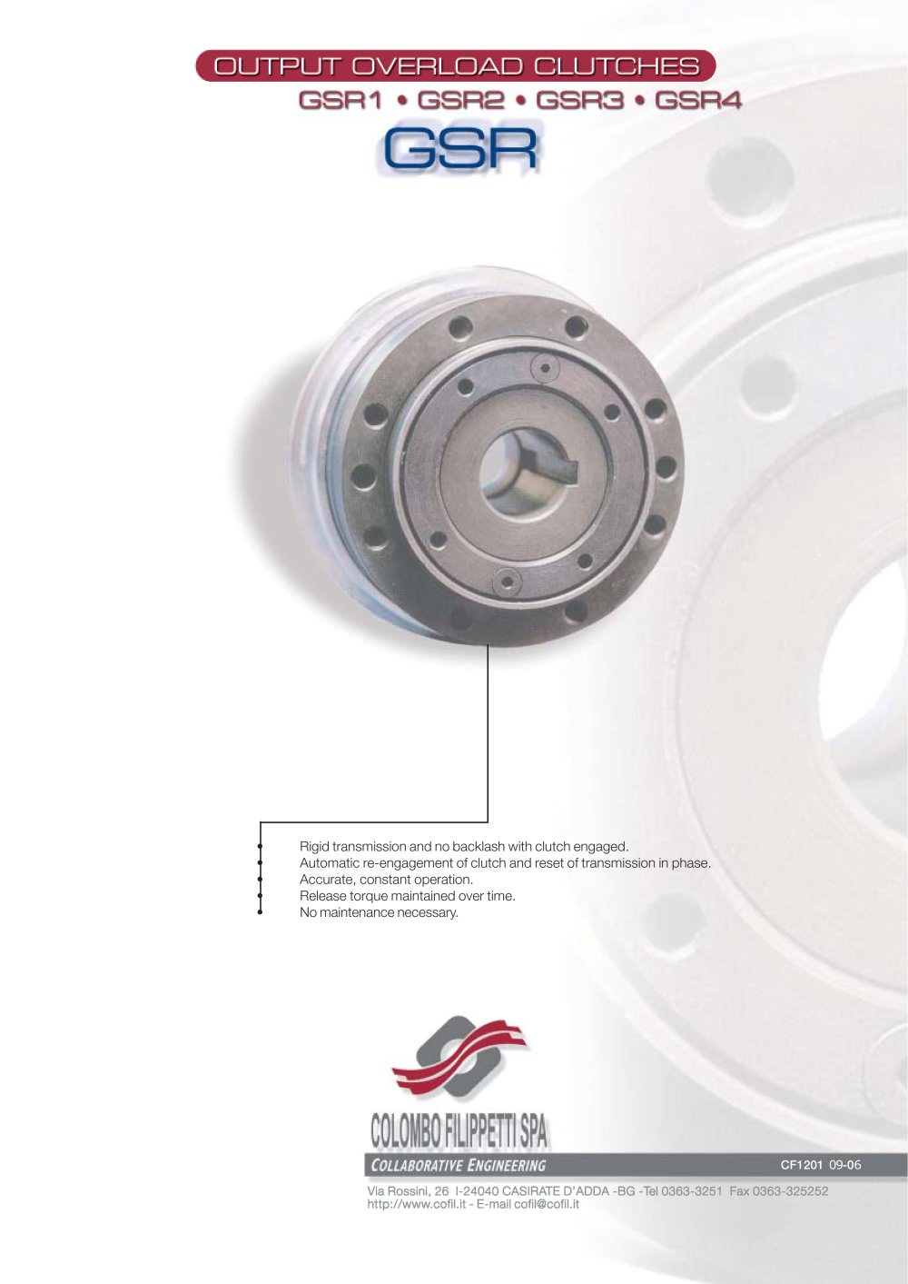 Colombo Filippetti - Output Overload Clutches - GSR - COLOMBO FILIPPETTI