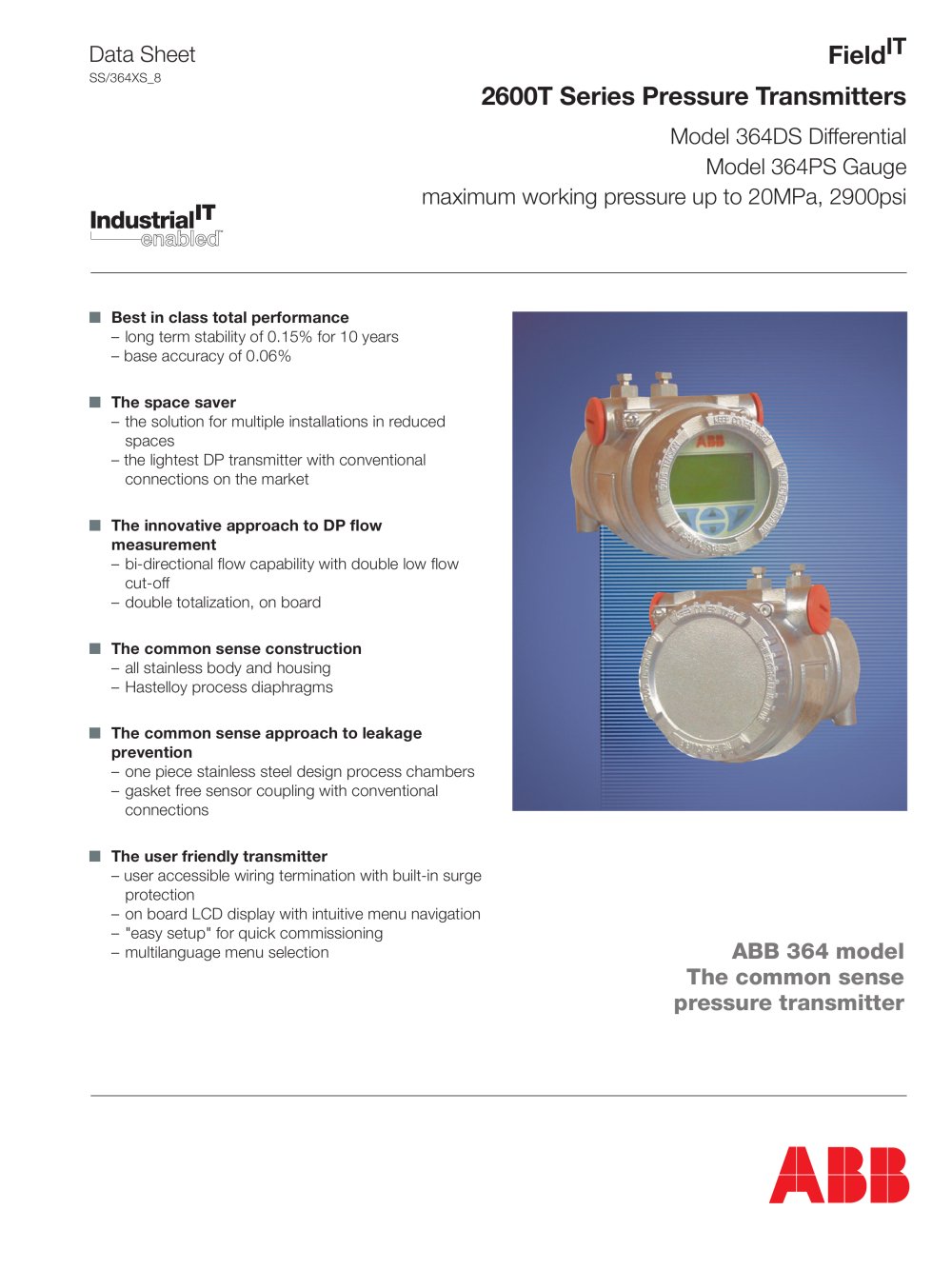 364DS/364PS Differential/Gauge Pressure  transmitter - ABB Measurement Products