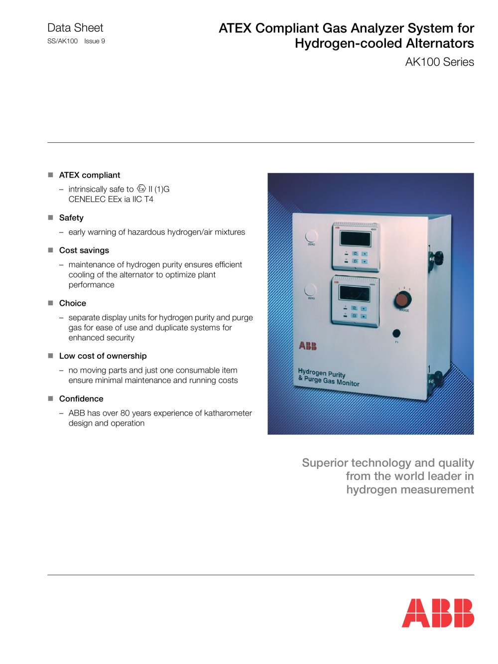 ATEX Compliant Gas Analyzer System for Hydrogen-cooled Alternators AK100 Series - ABB Measurement Products