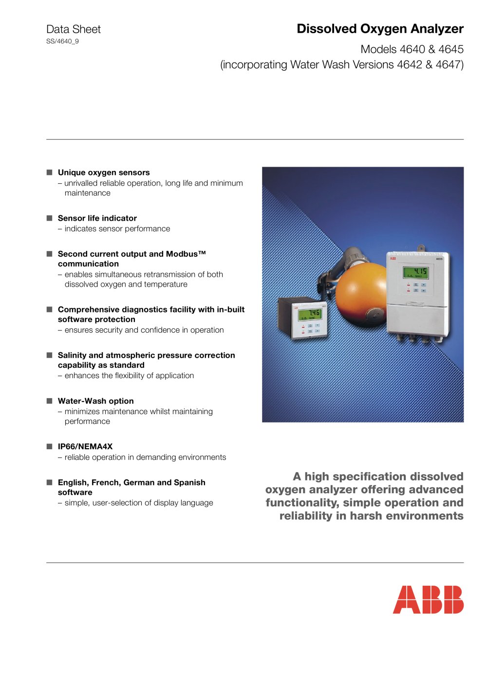 Dissolved Oxygen Analyzer Models 4640 & 4645 - ABB Measurement Products