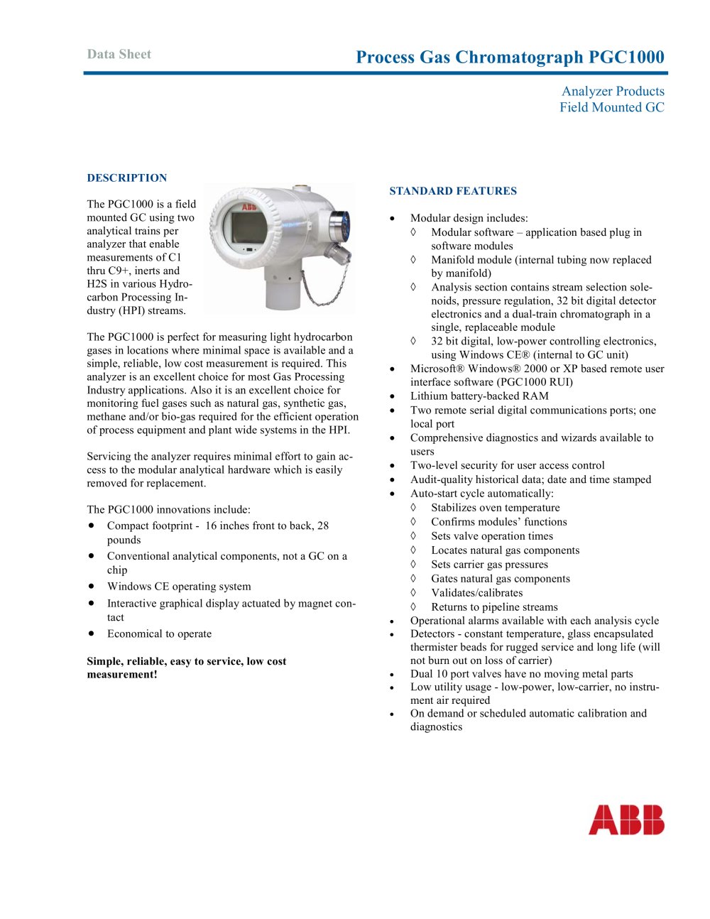 PGC1000 Field Mounted Process Gas Chromatograph - ABB Measurement Products